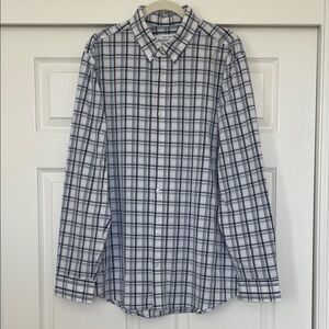 NWOT Mizzen+Main Blue and White Plaid Leeward Dress Shirt Men's XL Trim Fit